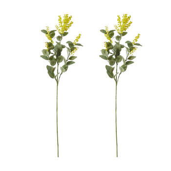 2PK E Style Wattle Pick Spray Stem Artificial Flower Decor Yellow 12x6x85cm