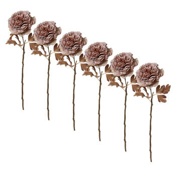 6PK E Style Peony Decor Stem Artificial Flower Dusty Mauve 17x17x69cm