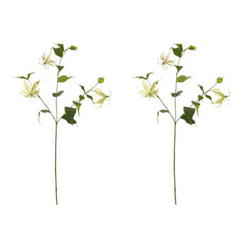 2PK E Style Gloriosa Spray Stem Artificial Flower Yellow Green 19x6x90cm