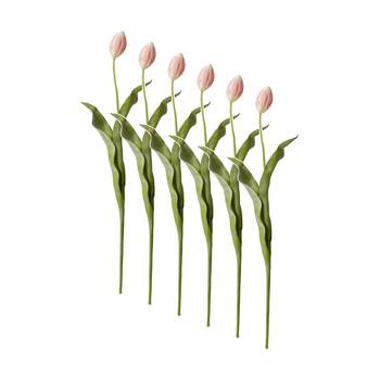 6PK E Style Tulip Stem Durable Artificial Flower Decor Pink 9x3x74cm