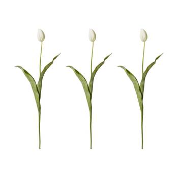 3PK E Style Tulip Stem Durable Artificial Flower Decor White 9x3x74cm