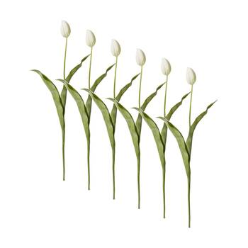 6PK E Style Tulip Stem Durable Artificial Flower Decor White 9x3x74cm