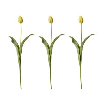 3PK E Style Tulip Stem Durable Artificial Flower Decor Yellow 9x3x74cm