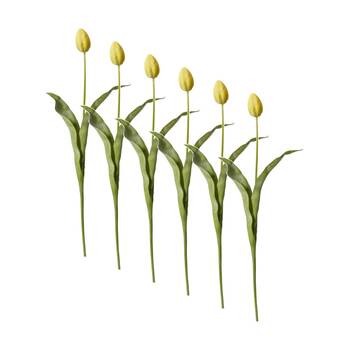 6PK E Style Tulip Stem Durable Artificial Flower Decor Yellow 9x3x74cm