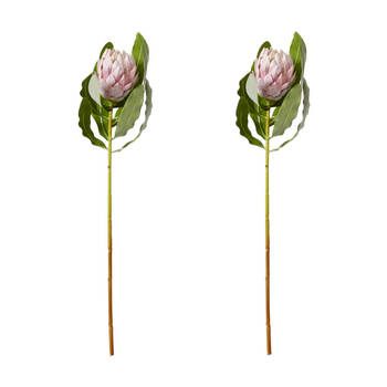 2PK E Style Protea Stem Durable Artificial Flower Decor Pink 18x18x71cm