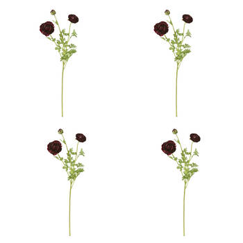 4PK E Style Ranunculus Floral Stem Spray Artificial Flower Burgundy 20x18x64cm