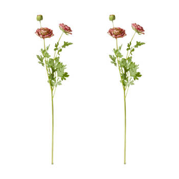 2PK E Style Ranunculus Floral Stem Spray Artificial Flower Dark Pink 20x18x64cm