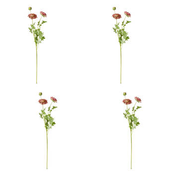 4PK E Style Ranunculus Floral Stem Spray Artificial Flower Dark Pink 20x18x64cm