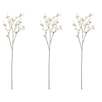 3PK E Style Blossom Plum Spray Stem Artificial Flower White 28x14x89cm