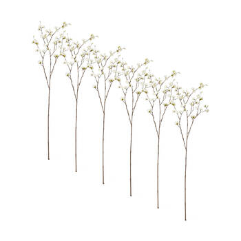 6PK E Style Blossom Plum Spray Stem Artificial Flower White 28x14x89cm