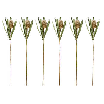 6PK E Style Banksia Plant Stem Durable Artificial Flower Beige 14x14x58cm
