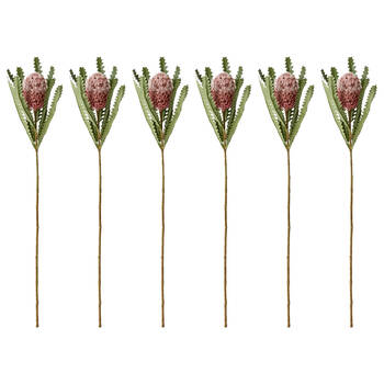 6PK E Style Banksia Plant Stem Durable Artificial Flower Dusty Pink 14x14x58cm