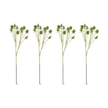 4PK E Style Thistle Spray Stem Artificial Flower Plant Green 24x12x69cm