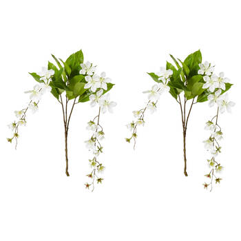 2PK E Style Island Blossom Leaves Spray Artificial Flower Stem White 36x30x104cm