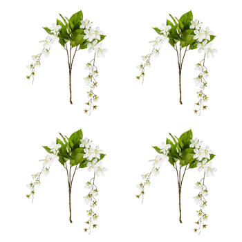 4PK E Style Island Blossom Leaves Spray Artificial Flower Stem White 36x30x104cm