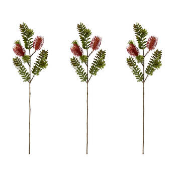 3PK E Style Banksia Spray Artificial Flower Plant Stem Red 20x9x66cm