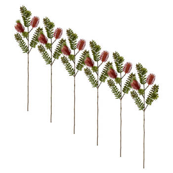 6PK E Style Banksia Spray Artificial Flower Plant Stem Red 20x9x66cm