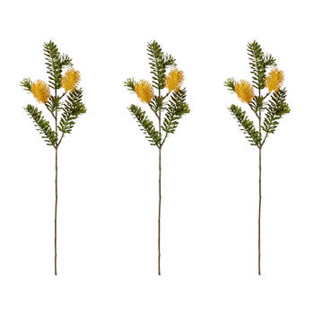 3PK E Style Banksia Spray Artificial Flower Plant Stem Yellow 20x9x66cm
