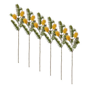 6PK E Style Banksia Spray Artificial Flower Plant Stem Yellow 20x9x66cm