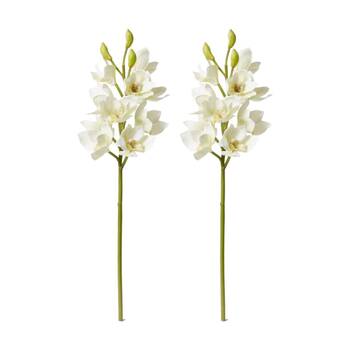 2PK E Style Orchid Cymbidium Spray Stem Artificial Flower White 18x18x61cm