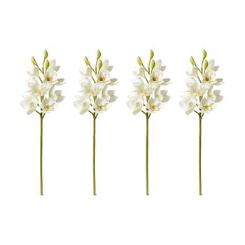4PK E Style Orchid Cymbidium Spray Stem Artificial Flower White 18x18x61cm