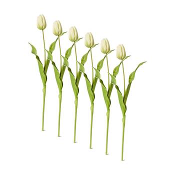 6PK E Style Tulip Dutch Stem Durable Decor Artificial Flower Green 13x10x57cm