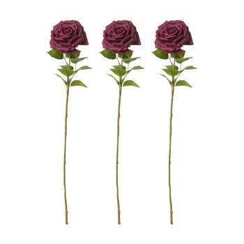 3PK E Style Rose Garden Stem Durable Artificial Flower Burgundy 22x14x66cm