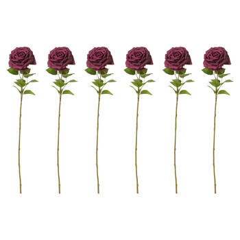 6PK E Style Rose Garden Stem Durable Artificial Flower Burgundy 22x14x66cm