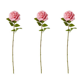 3PK E Style Rose Garden Stem Durable Artificial Flower Dark Pink 22x14x66cm
