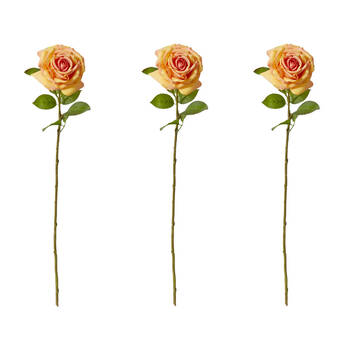 3PK E Style Rose Garden Stem Durable Artificial Flower Orange 22x14x66cm