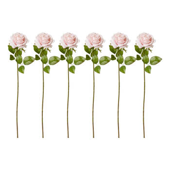 6PK E Style Rose Garden Stem Durable Artificial Flower Soft Pink 22x14x66cm