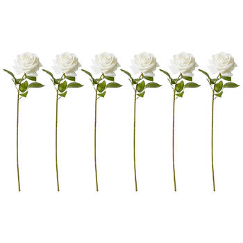 6PK E Style Rose Garden Stem Durable Artificial Flower White 22x14x66cm