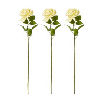 3PK E Style Rose Garden Stem Durable Artificial Flower Yellow 22x14x66cm