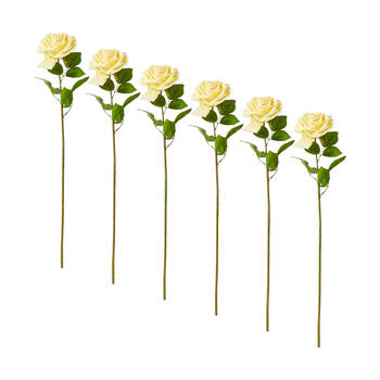 6PK E Style Rose Garden Stem Durable Artificial Flower Yellow 22x14x66cm