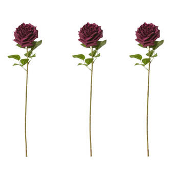 3PK E Style Rose Austin Stem Elegant Artificial Flower Burgundy 22x14x66cm