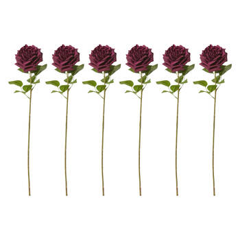 6PK E Style Rose Austin Stem Elegant Artificial Flower Burgundy 22x14x66cm