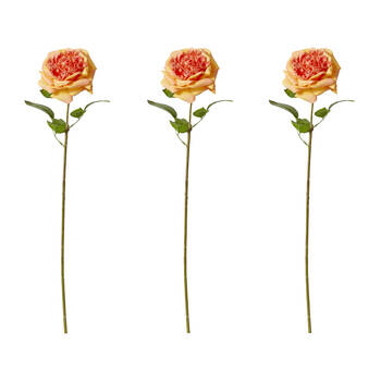 3PK E Style Rose Austin Stem Elegant Artificial Flower Orange 22x14x66cm