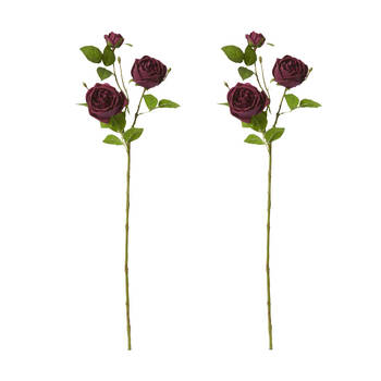 2PK E Style Rose Austin Spray Elegant Artificial Flower Burgundy 24x16x78cm