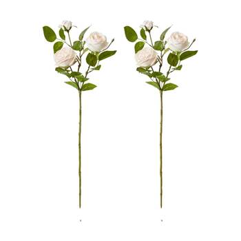 2PK E Style Rose Austin Spray Elegant Artificial Flower Pink Cream 24x16x78cm