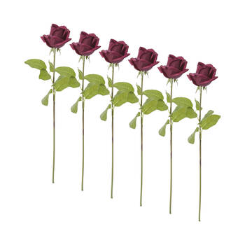 6PK E Style Rose Classic Short Stem Artificial Flower Burgundy 14x12x45cm
