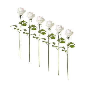6PK E Style Rose Classic Short Stem Artificial Flower Pink Cream 14x12x45cm