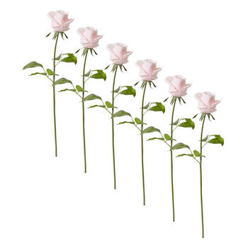 6PK E Style Rose Classic Short Stem Artificial Flower Soft Pink 14x12x45cm