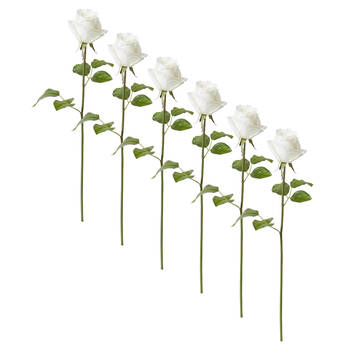 6PK E Style Rose Classic Short Stem Artificial Flower White 14x12x45cm