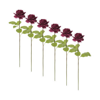6PK E Style Rose Rambler Short Stem Artificial Flower Burgundy 14x12x45cm