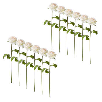 12PK E Style Rose Rambler Short Stem Artificial Flower Pink Cream 14x12x45cm