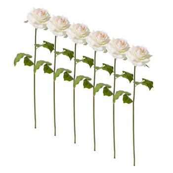 6PK E Style Rose Rambler Short Stem Artificial Flower Pink Cream 14x12x45cm