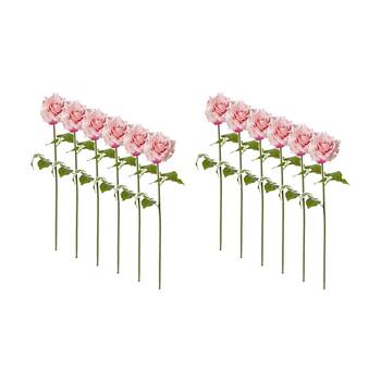 12PK E Style Rose Rambler Short Stem Artificial Flower Pink 14x12x45cm