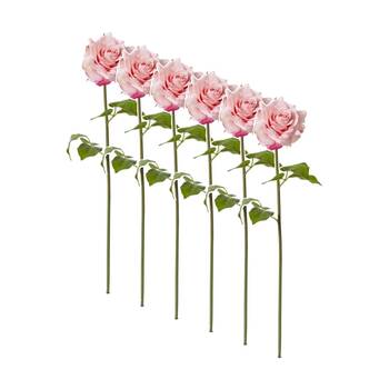 6PK E Style Rose Rambler Short Stem Artificial Flower Pink 14x12x45cm