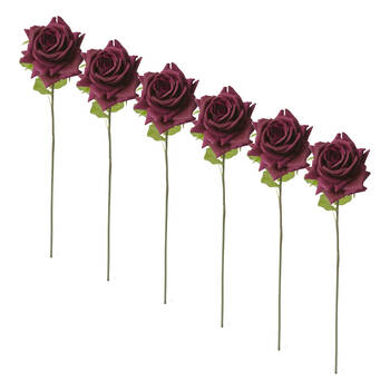 6PK E Style Rose Garden Short Stem Artificial Flower Burgundy 14x12x45cm