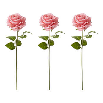 3PK E Style Rose Garden Short Stem Artificial Flower Dark Pink 14x12x45cm